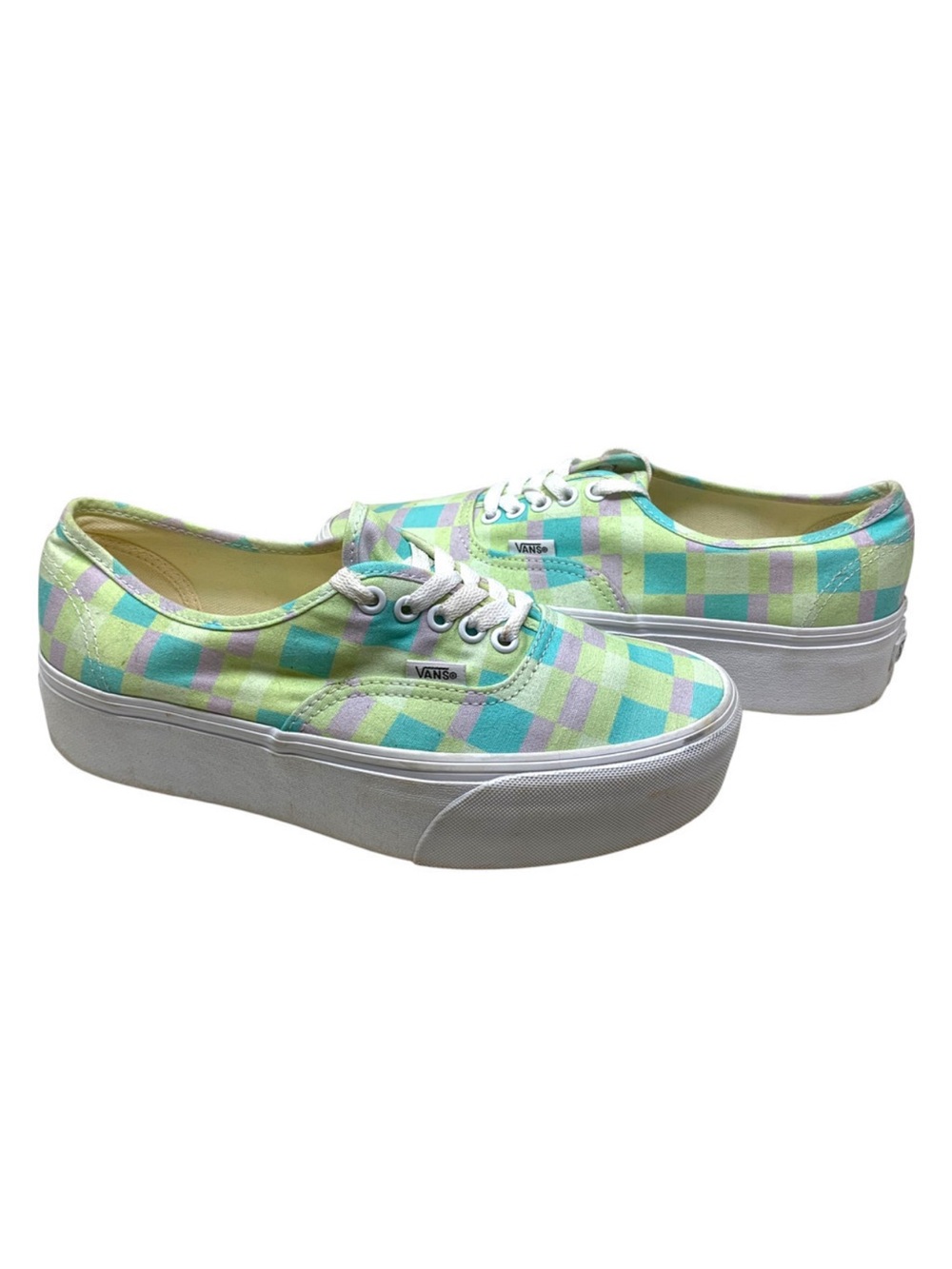 Vans Platform Checkerboard Sneakers in Mint, Lavender & Pale Yellow